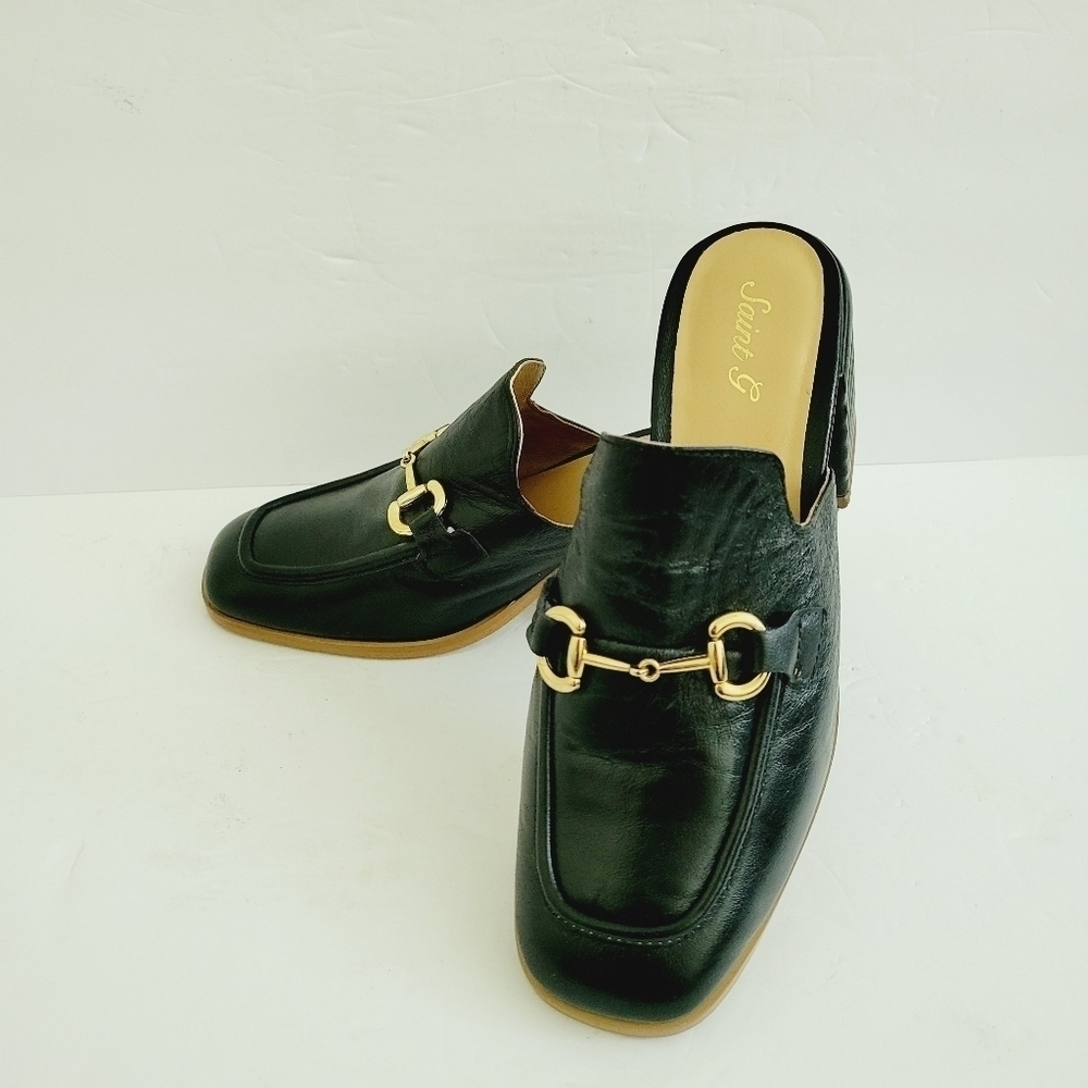 NEW SAINT G Jasmine Black Leather  Heeled Loafer Size 7